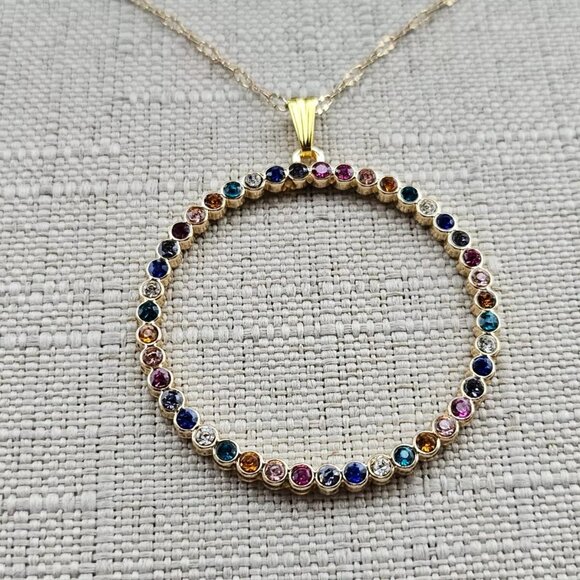 Jewelry - Women Necklace Multi Color Crystals Accent Round Pendant Fashion Jewelry Unbrand